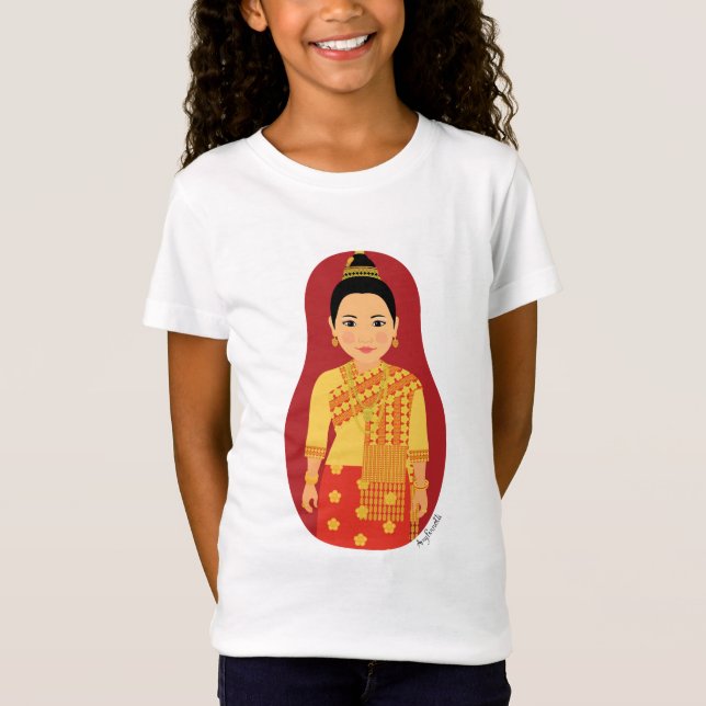 Laotian (Red) Matryoshka Girls' T-Shirt (Front)