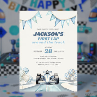 Lap Around The Track Race Car 1st Birthday Invitation