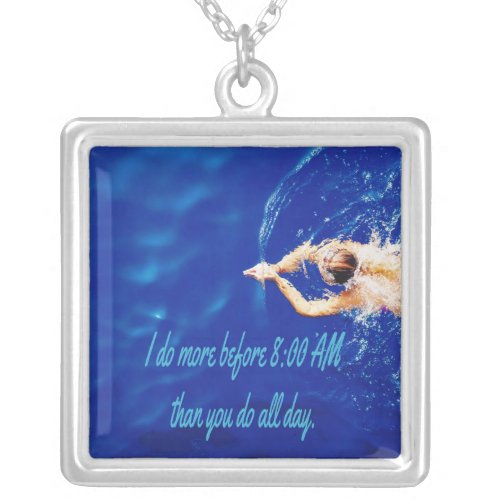Lap Swimming Swim Team Motivational Inspirational Silver Plated Necklace