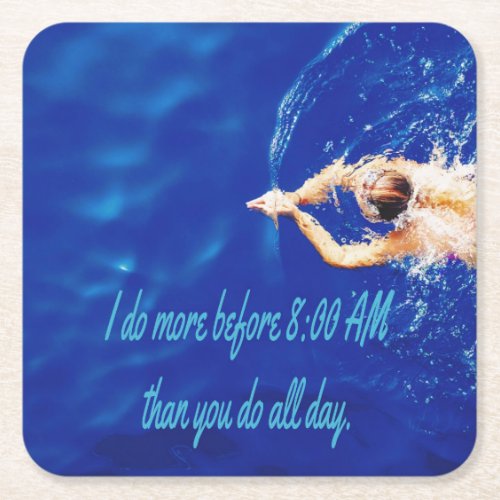 Lap Swimming Swim Team Motivational Inspirational Square Paper Coaster