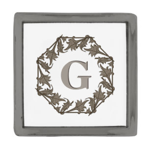 Lapel Pin - Circle of Leaves with Monogram