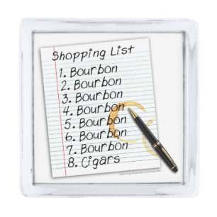LAPEL PINS - BOURBON LOVERS SHOPPING LIST SILVER FINISH LAPEL PIN