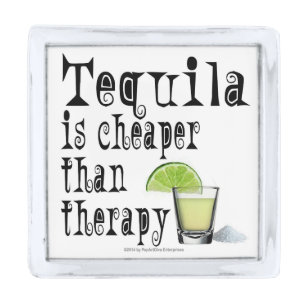 LAPEL PINS, TEQUILA IS CHEAPER THAN THERAPY SILVER FINISH LAPEL PIN