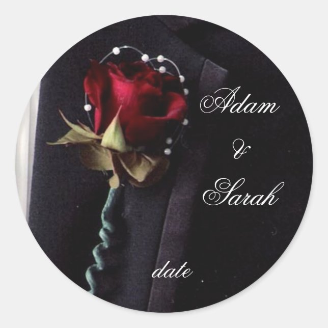 Lapel Rose Save the date Classic Round Sticker (Front)