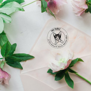 Laperm Cat Family Return Address  Rubber Stamp