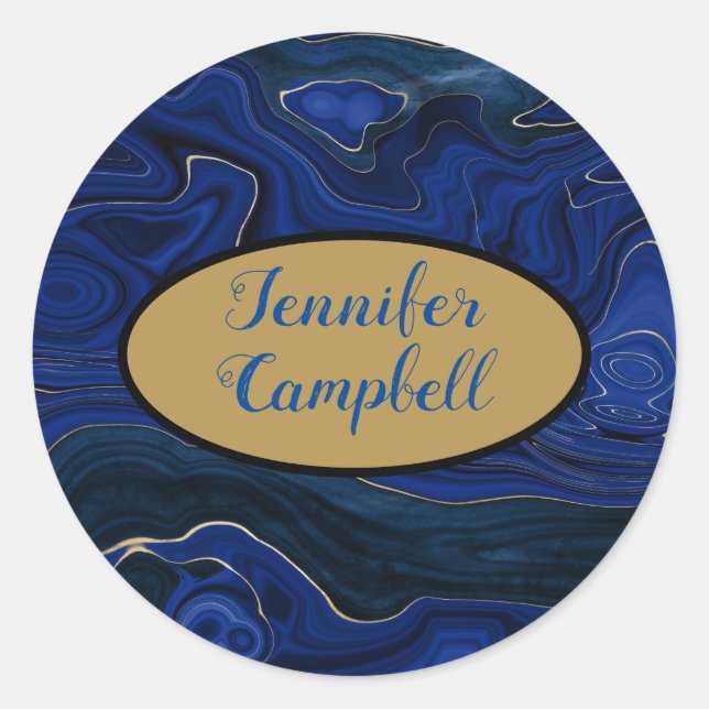 Lapis Blue Agate Swirls Classic Round Sticker (Front)