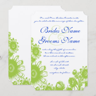 Lapis Blue and Green Floral Wedding Invitation