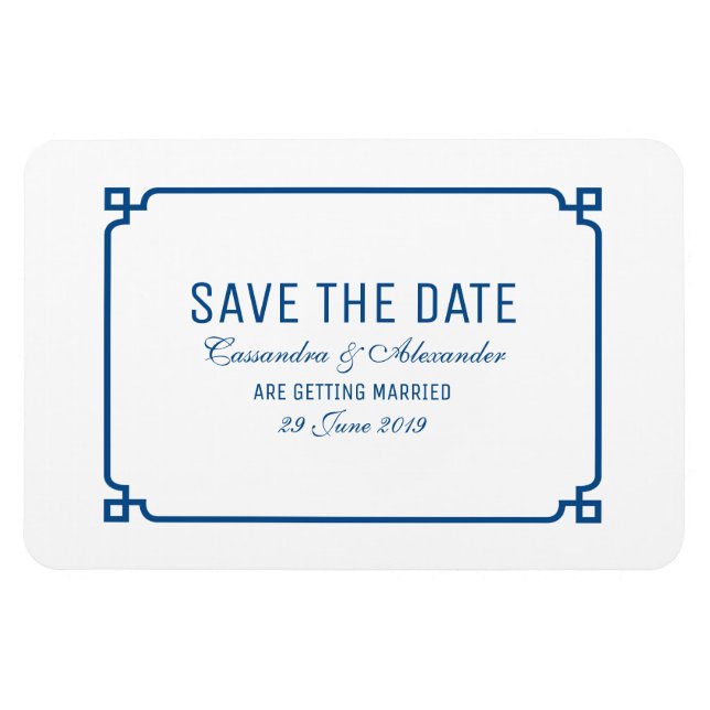 Lapis Blue Deco Chic Save the Date Magnet (Horizontal)