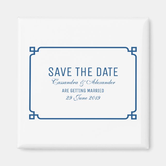 Lapis Blue Deco Chic Save the Date Magnet (Front)