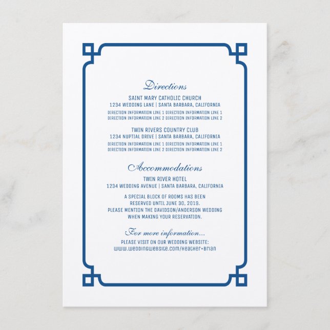 Lapis Blue Deco Chic Wedding Info Card (Front)