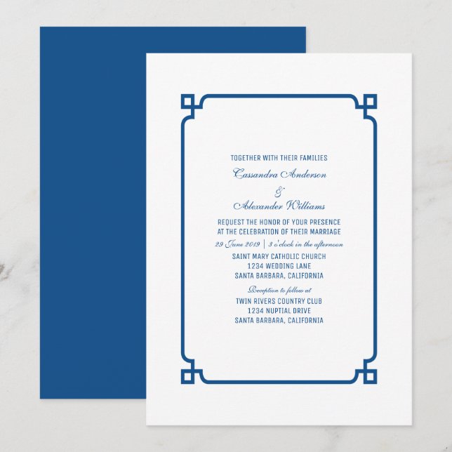 Lapis Blue Deco Chic Wedding Invite (Front/Back)