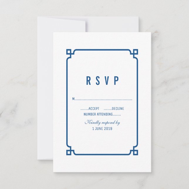 Lapis Blue Deco Chic Wedding RSVP Card (Front)