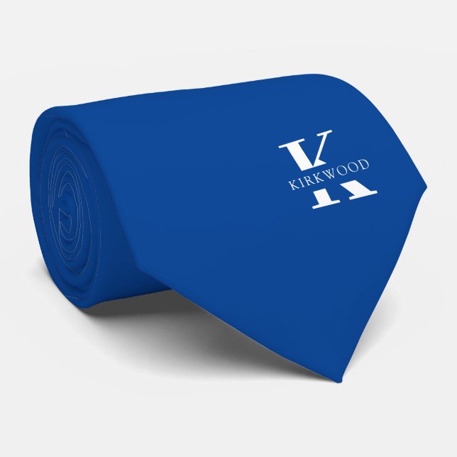 Lapis Blue Elegant Monogram + Name | Two-Sided Neck Tie (Rolled)