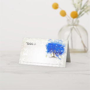 Lapis Blue Heart Leaf Tree Wedding Place Cards