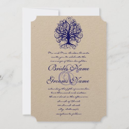 Lapis Blue Romantic Tree Wedding Invitations