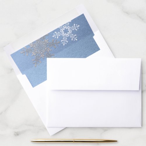 Lapis Blue Silver Grey Snowflake Winter Wedding A7 Envelope Liner