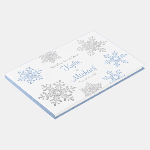 Lapis Blue Silver Grey Snowflake Winter Wedding Guest Book
