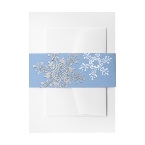 Lapis Blue Silver Grey Snowflake Winter Wedding Invitation Belly Band