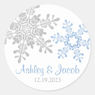 Lapis Blue Silver Snowflake Wedding Classic Round Sticker