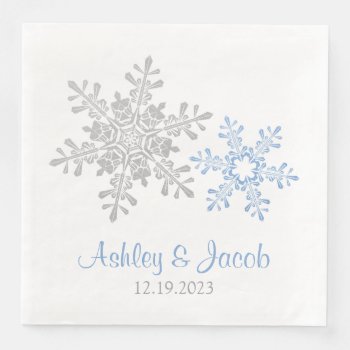 Lapis Blue Silver Snowflake Wedding  Paper Dinner Napkins by wasootch at Zazzle