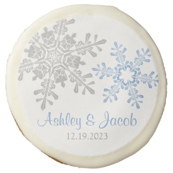 Lapis Blue Silver Snowflake Wedding  Sugar Cookie by wasootch at Zazzle