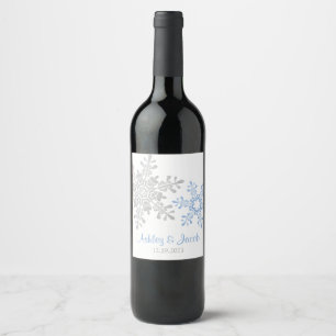 Lapis Blue Silver Snowflake Wedding Wine Label