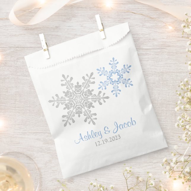 Lapis Blue Silver Snowflake Winter Wedding  Favor Bag (Clipped)