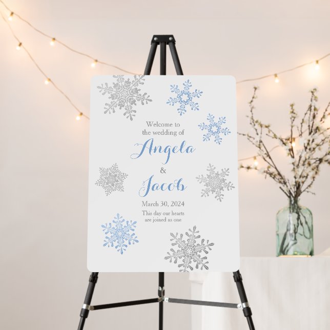 Lapis Blue Silver Snowflake Winter Wedding Foam Board (In Situ (Stand))