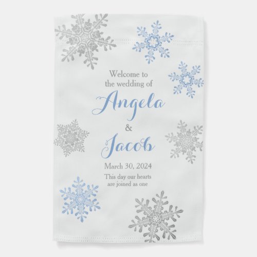 Lapis Blue Silver Snowflake Winter Wedding Garden Flag