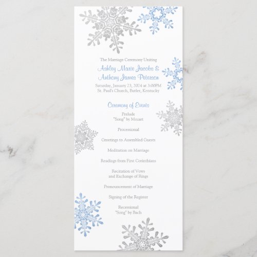 Lapis Blue Silver Snowflake Winter Wedding Program