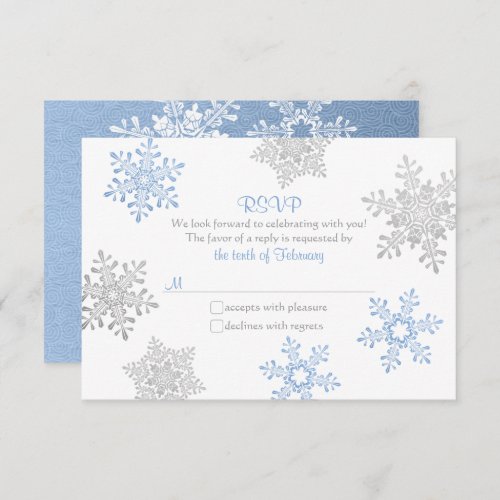 Lapis Blue Silver Snowflake Winter Wedding RSVP