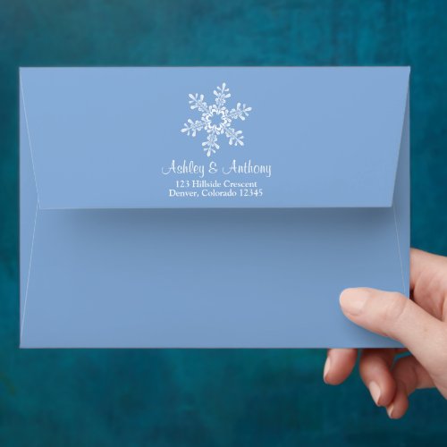 Lapis Blue Silver White Snowflake Wedding A7 Envelope