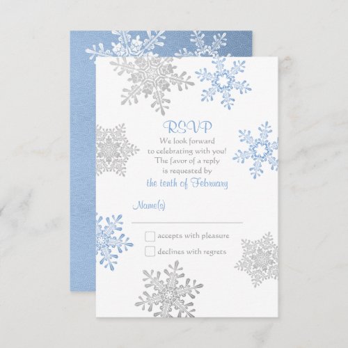 Lapis Blue Silver Winter Snowflake Wedding RSVP