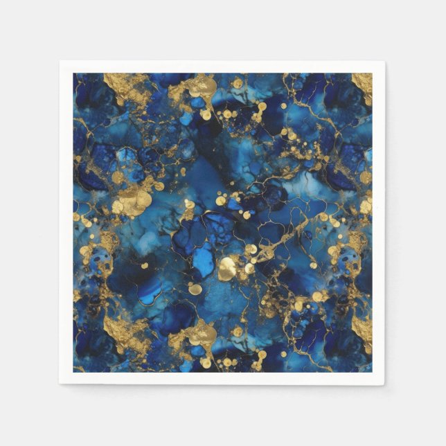 Lapis Lazuli and Gold Alcohol Ink Napkins (Front)