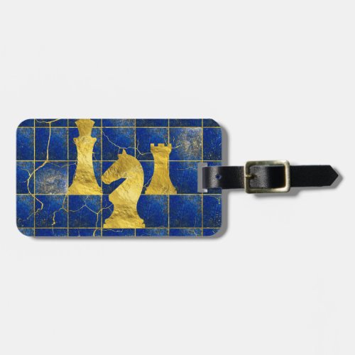 Lapis Lazuli Chessboard and Gold Chess Pieces Luggage Tag