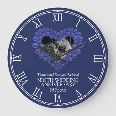 Lapis Lazuli Heart Deep Blue Wedding Anniversary Large Clock