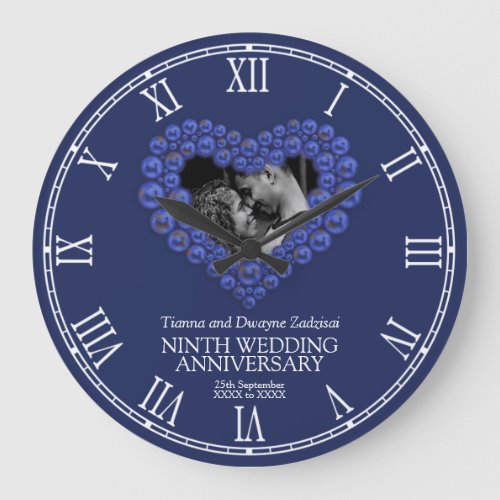 Lapis Lazuli heart deep blue wedding anniversary Large Clock