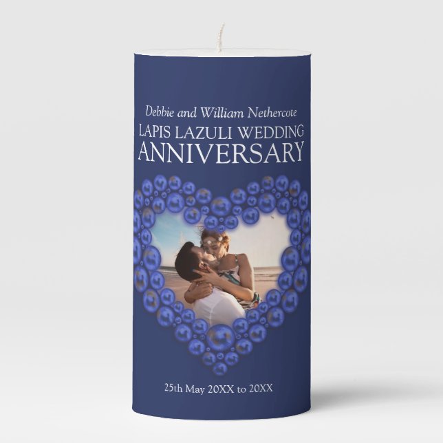 Lapis Lazuli wedding anniversary heart photo blue Pillar Candle (Front)