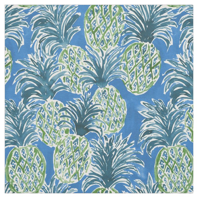 LAPIS PINEAPPLE O'CLOCK Blue Tropical Hawaiian Fabric (Swatch)