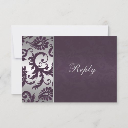 Lapis Purple and Silver Damask RSVP Card