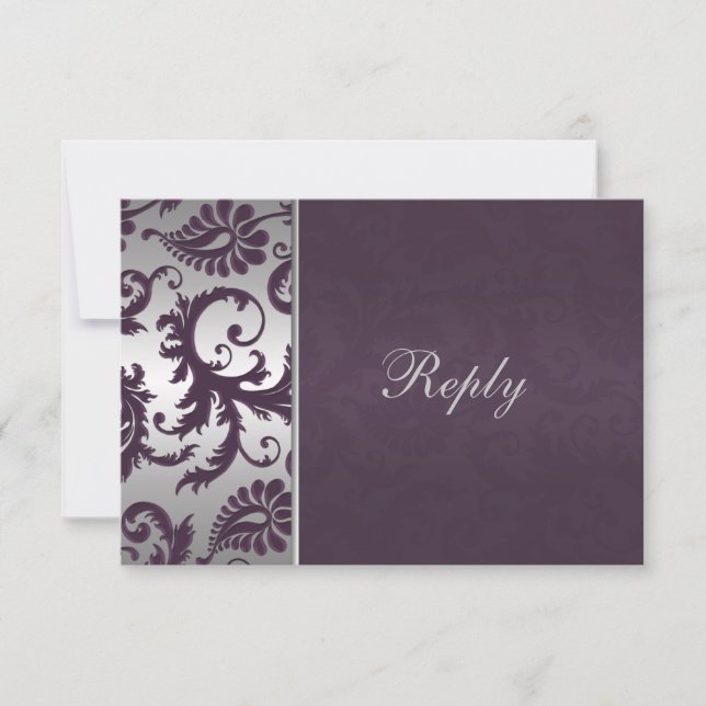 Lapis Purple and Silver Damask RSVP Card (Front)