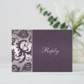 Lapis Purple and Silver Damask RSVP Card (Standing Front)
