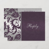 Lapis Purple and Silver Damask RSVP Card II (Front/Back)