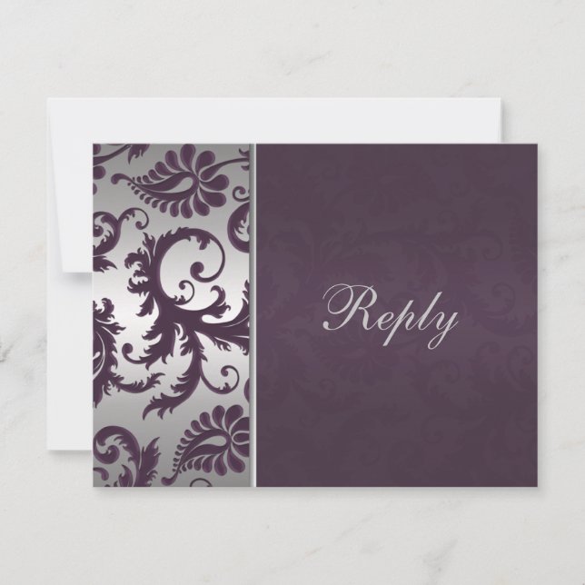 Lapis Purple and Silver Damask RSVP Card II (Front)