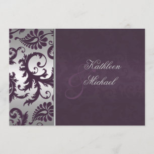 Lapis Purple and Silver Damask Wedding Invitation