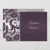 Lapis Purple and Silver Damask Wedding Invitation (Front/Back)