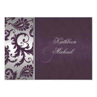Lapis Purple and Silver Damask Wedding Invitation