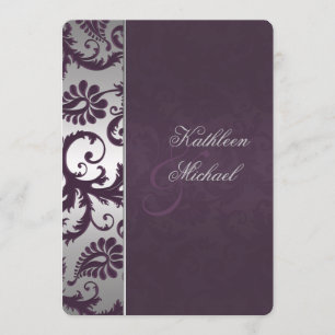 Lapis Purple and Silver Damask Wedding Invitation