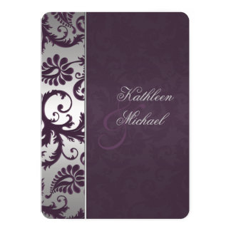 Lapis Purple and Silver Damask Wedding Invitation
