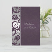 Lapis Purple and Silver Damask Wedding Invitation (Standing Front)